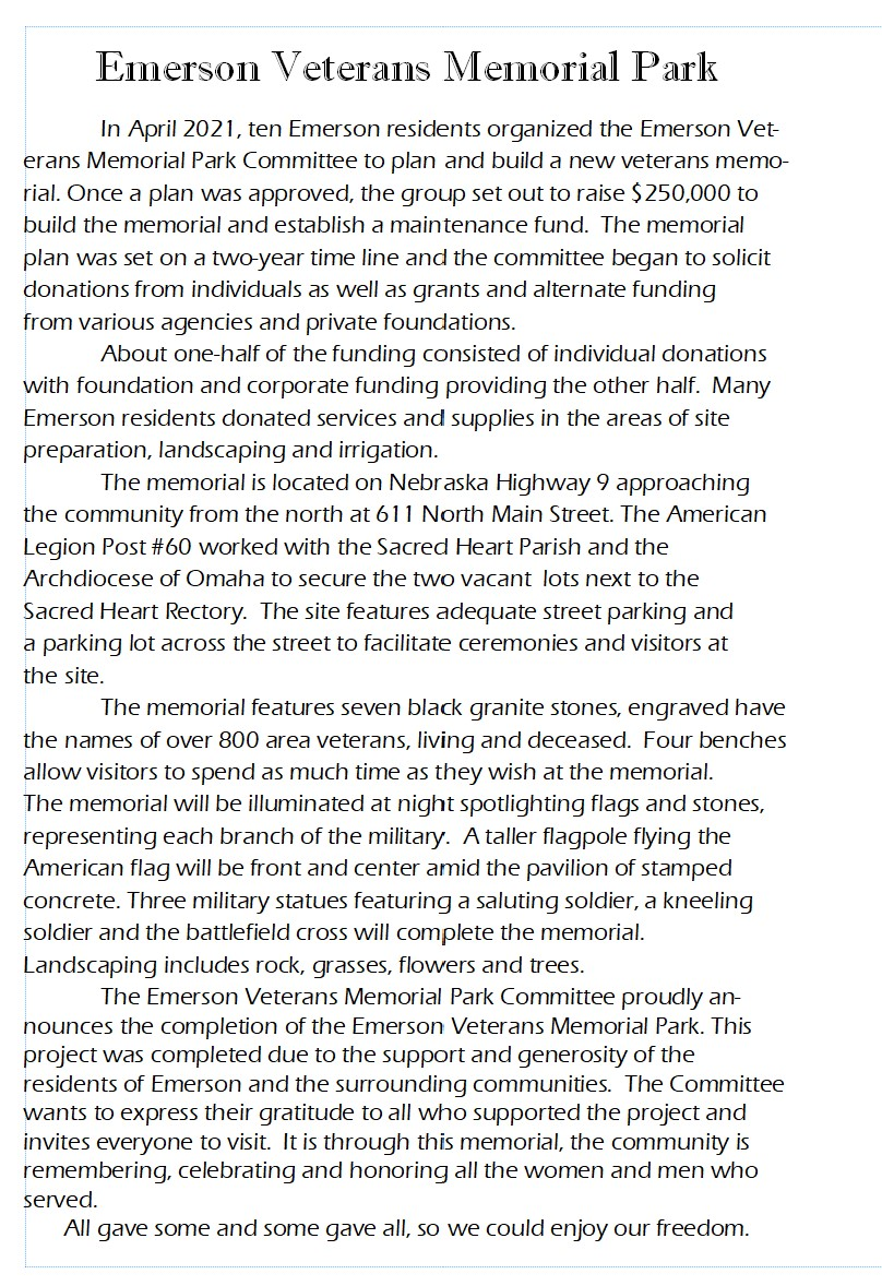 emerson memoiral park letter