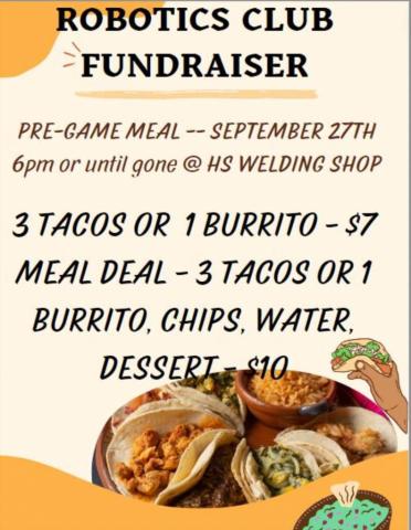 Robotics Club Fundraiser September 27 Pre Game Meal